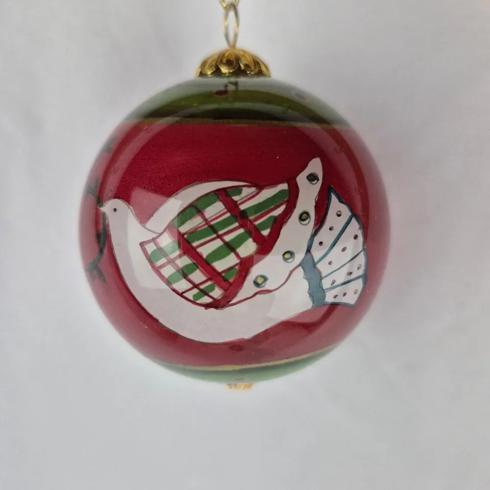 Vintage Pier 1 Li Bien Reverse Hand Painted Glass Christmas Ornament